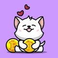 cute white cat Ã¢â¬â¹Ã¢â¬â¹hugging bitcoin
